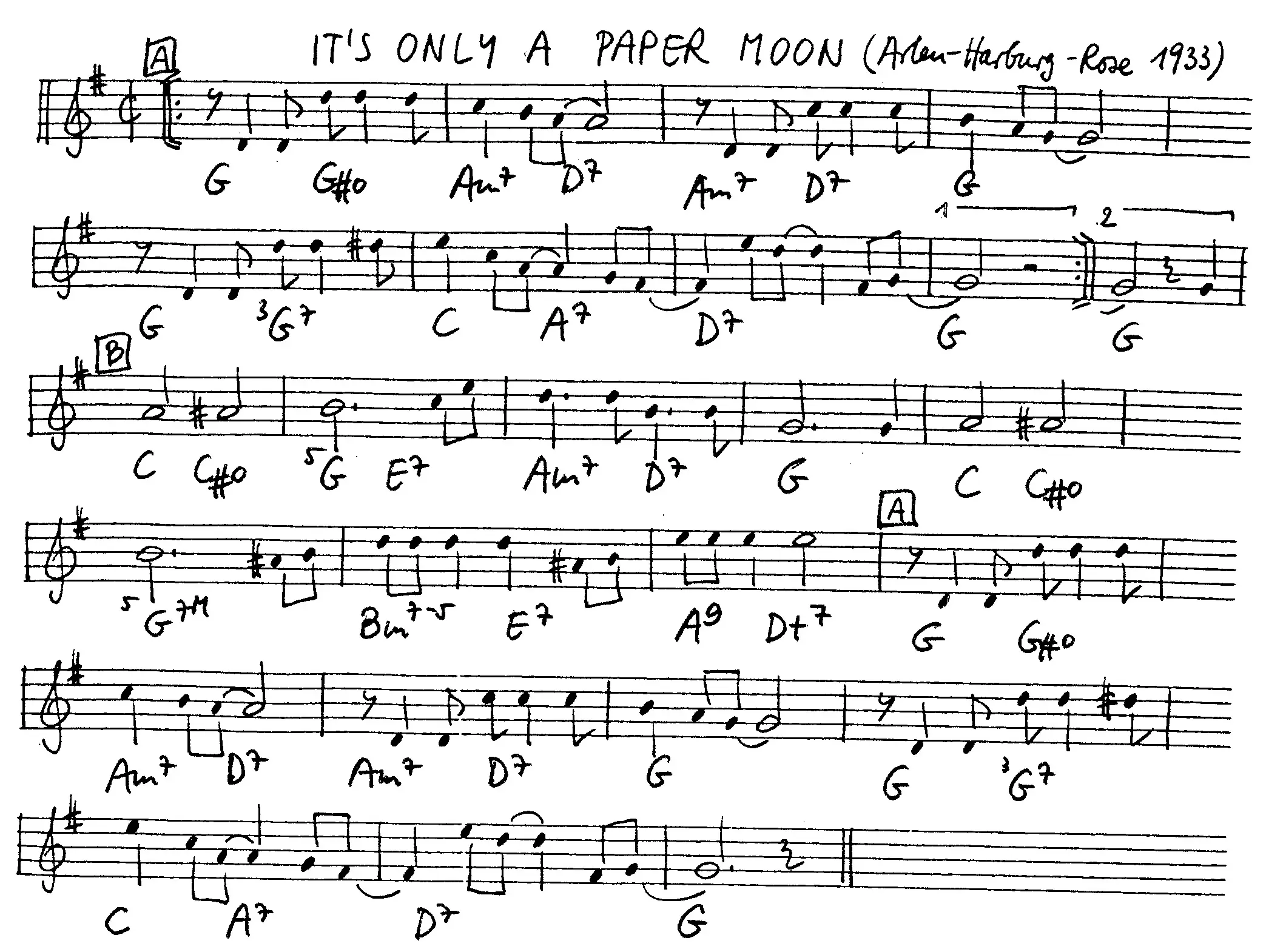 it's only a papermoon free jazz leadsheet - Courtesy of the Jungle Jazz Band